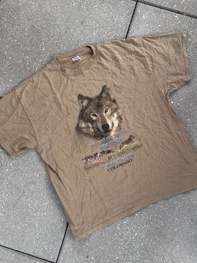 Y2K Wolf Graphic Tee XXL Delta Magnum Comedy Nature Shirt Retro